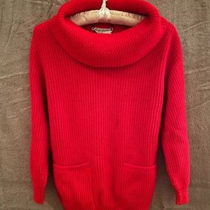 A vintage Peter Freuna cowl neck sweater in bright red and  size small..